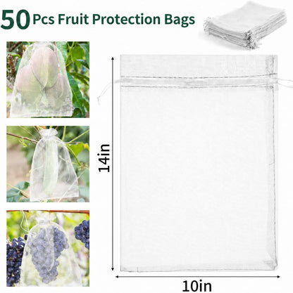 50 Pcs Fruit Protection Bags, 4×6 in Mesh Cover Nets for Tree, Green