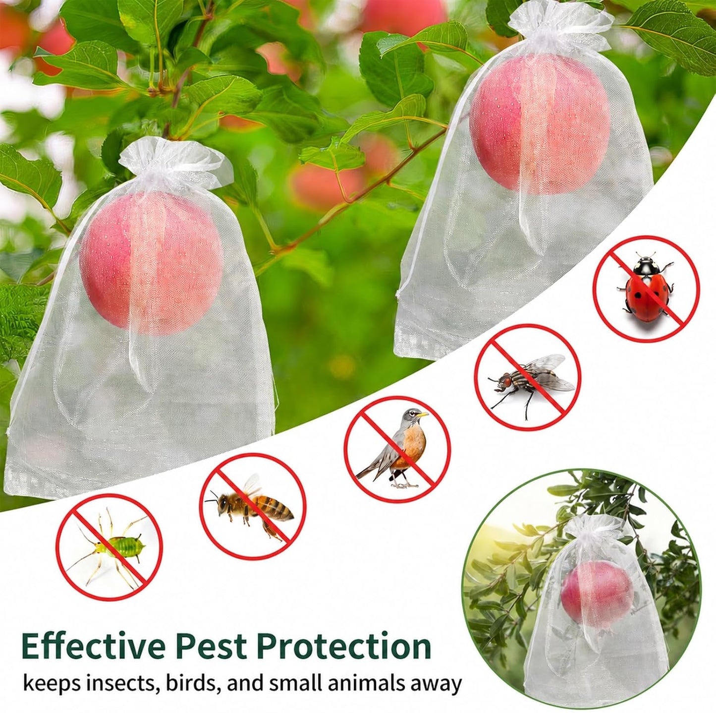50 Pcs Fruit Protection Bags, 4×6 in Mesh Cover Nets for Tree, Green