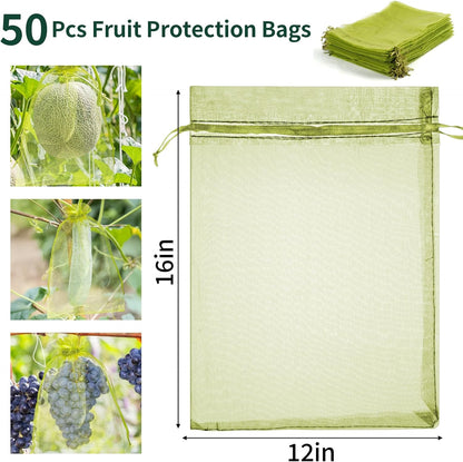 50 Pcs Fruit Protection Bags, 4×6 in Mesh Cover Nets for Tree, Green