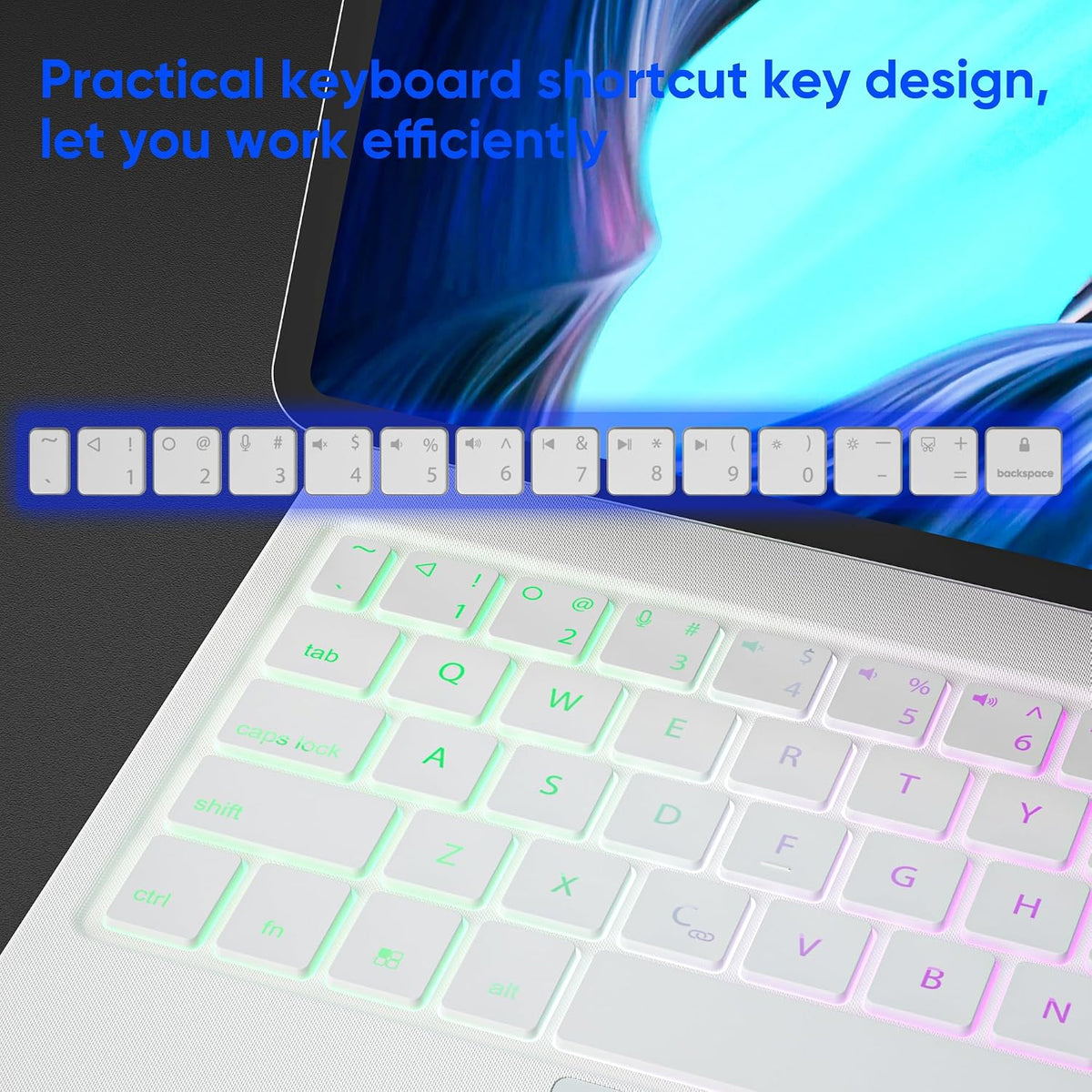 for Samsung Galaxy Tab S10 FE/S9/S9 FE/S8/S7 Keyboard case 11 inch, Magnetic Case with Keyboard with Touchpad Wireless Backlit Floating Cantilever Stand, Slim Protective Cover Folio White