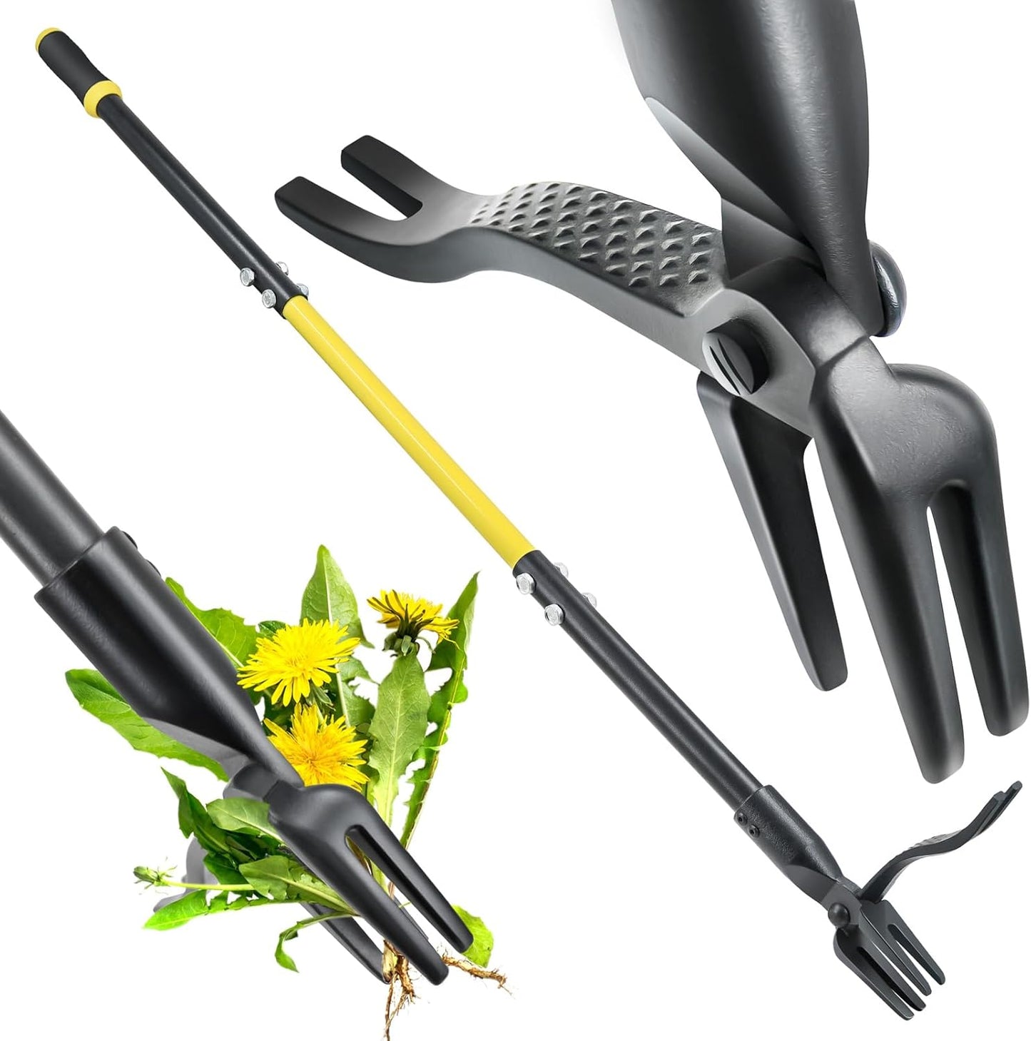 Weed Puller Tool Stand Up Heavy Duty, 45" Weed Remover Tool with Long Handle and 4-Claw Steel Head, Manual Weeding Tool for Garden Lawn Yard, Easily Remove Weeds Without Bending