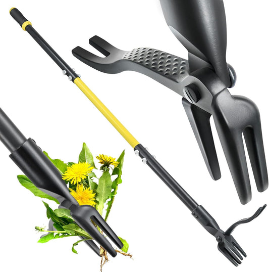 Weed Puller Tool Stand Up Heavy Duty, 45" Weed Remover Tool with Long Handle and 4-Claw Steel Head, Manual Weeding Tool for Garden Lawn Yard, Easily Remove Weeds Without Bending