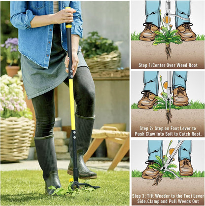 Weed Puller Tool Stand Up Heavy Duty, 45" Weed Remover Tool with Long Handle and 4-Claw Steel Head, Manual Weeding Tool for Garden Lawn Yard, Easily Remove Weeds Without Bending
