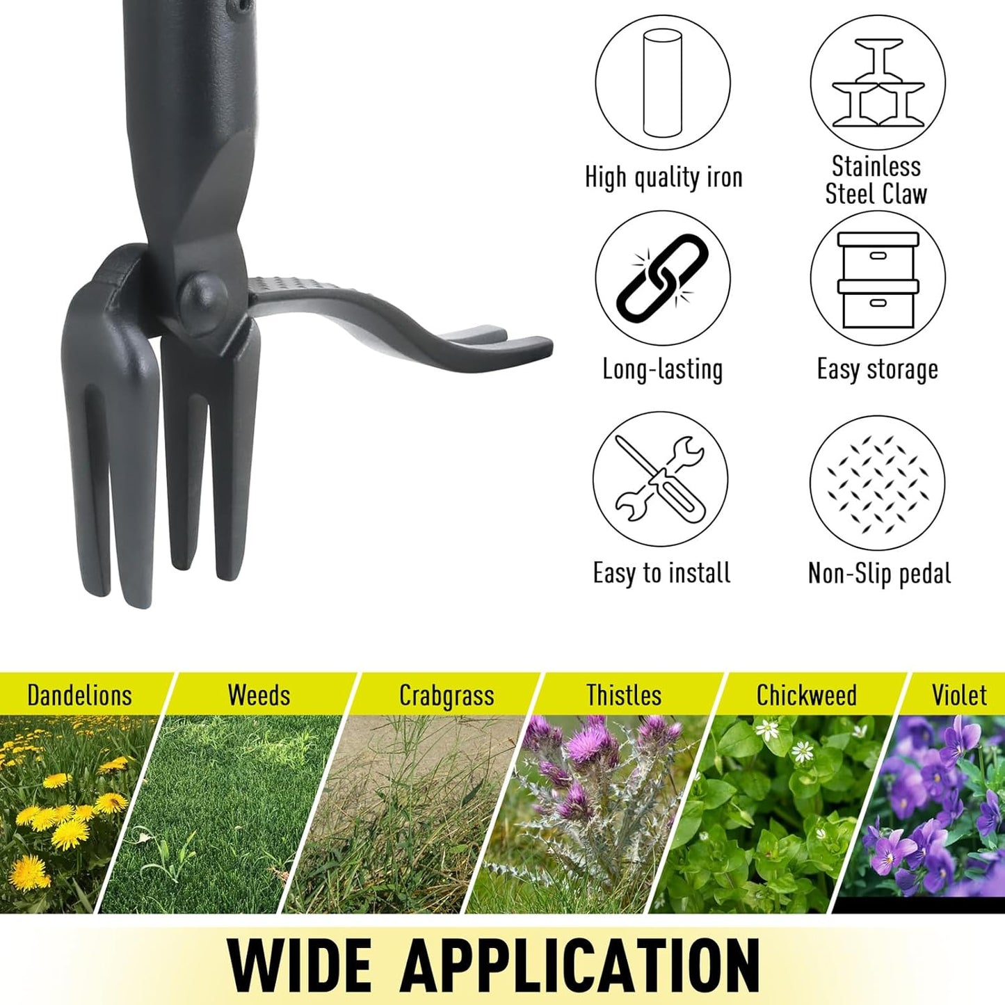 Weed Puller Tool Stand Up Heavy Duty, 45" Weed Remover Tool with Long Handle and 4-Claw Steel Head, Manual Weeding Tool for Garden Lawn Yard, Easily Remove Weeds Without Bending