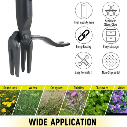 Weed Puller Tool Stand Up Heavy Duty, 45" Weed Remover Tool with Long Handle and 4-Claw Steel Head, Manual Weeding Tool for Garden Lawn Yard, Easily Remove Weeds Without Bending