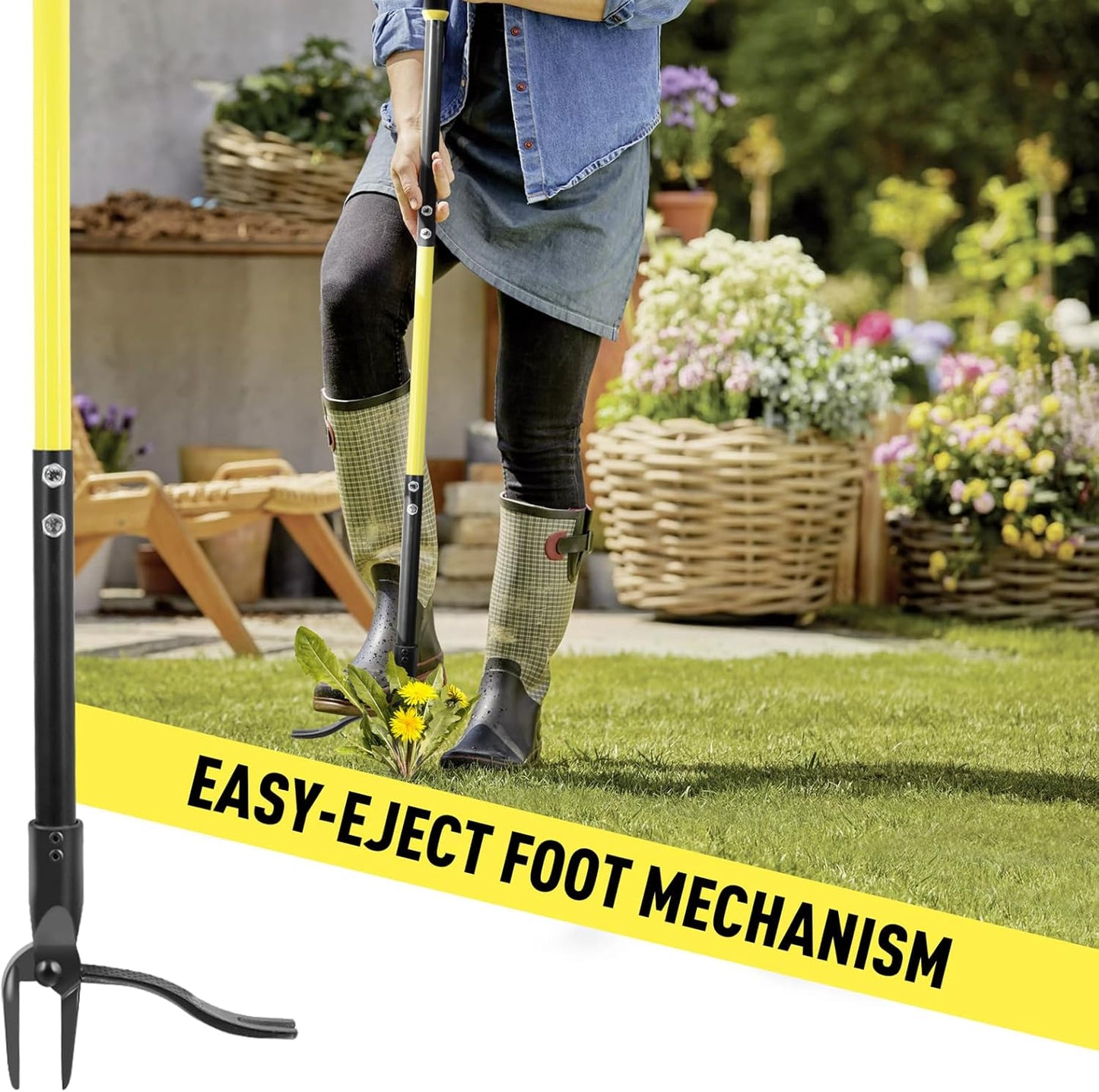 Weed Puller Tool Stand Up Heavy Duty, 45" Weed Remover Tool with Long Handle and 4-Claw Steel Head, Manual Weeding Tool for Garden Lawn Yard, Easily Remove Weeds Without Bending