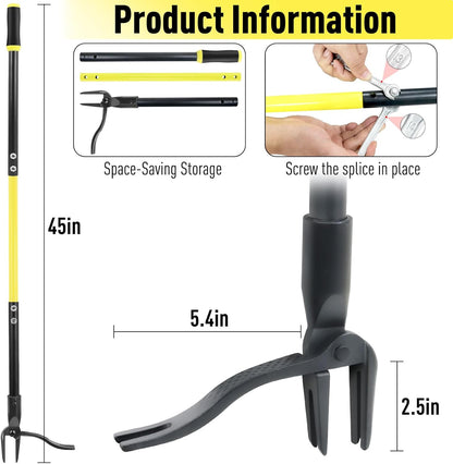 Weed Puller Tool Stand Up Heavy Duty, 45" Weed Remover Tool with Long Handle and 4-Claw Steel Head, Manual Weeding Tool for Garden Lawn Yard, Easily Remove Weeds Without Bending