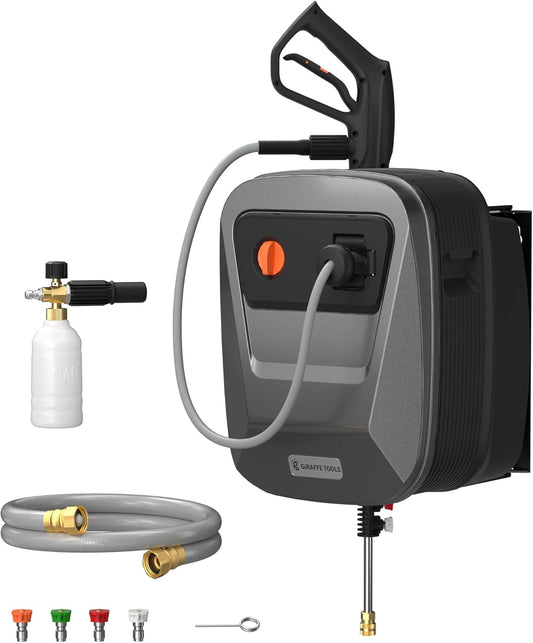 65FT Wall Mount Pressure Washer G20, Dark Silver, Grey Hose
