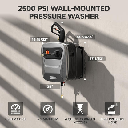 65FT Wall Mount Pressure Washer G20, Dark Silver, Grey Hose