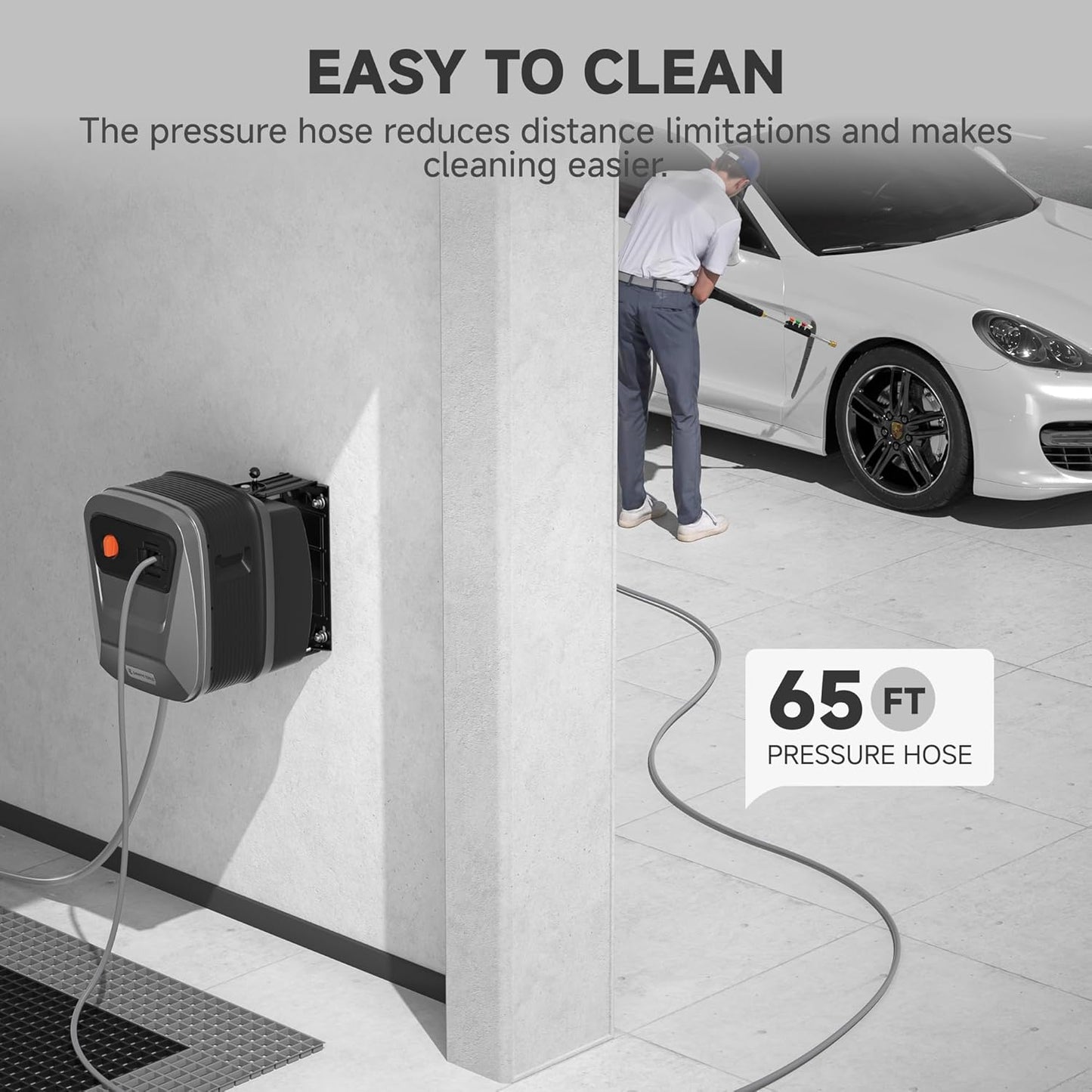 65FT Wall Mount Pressure Washer G20, Dark Silver, Grey Hose