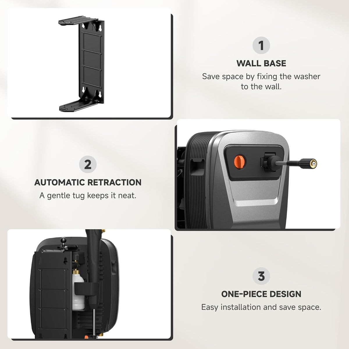 65FT Wall Mount Pressure Washer G20, Dark Silver, Grey Hose