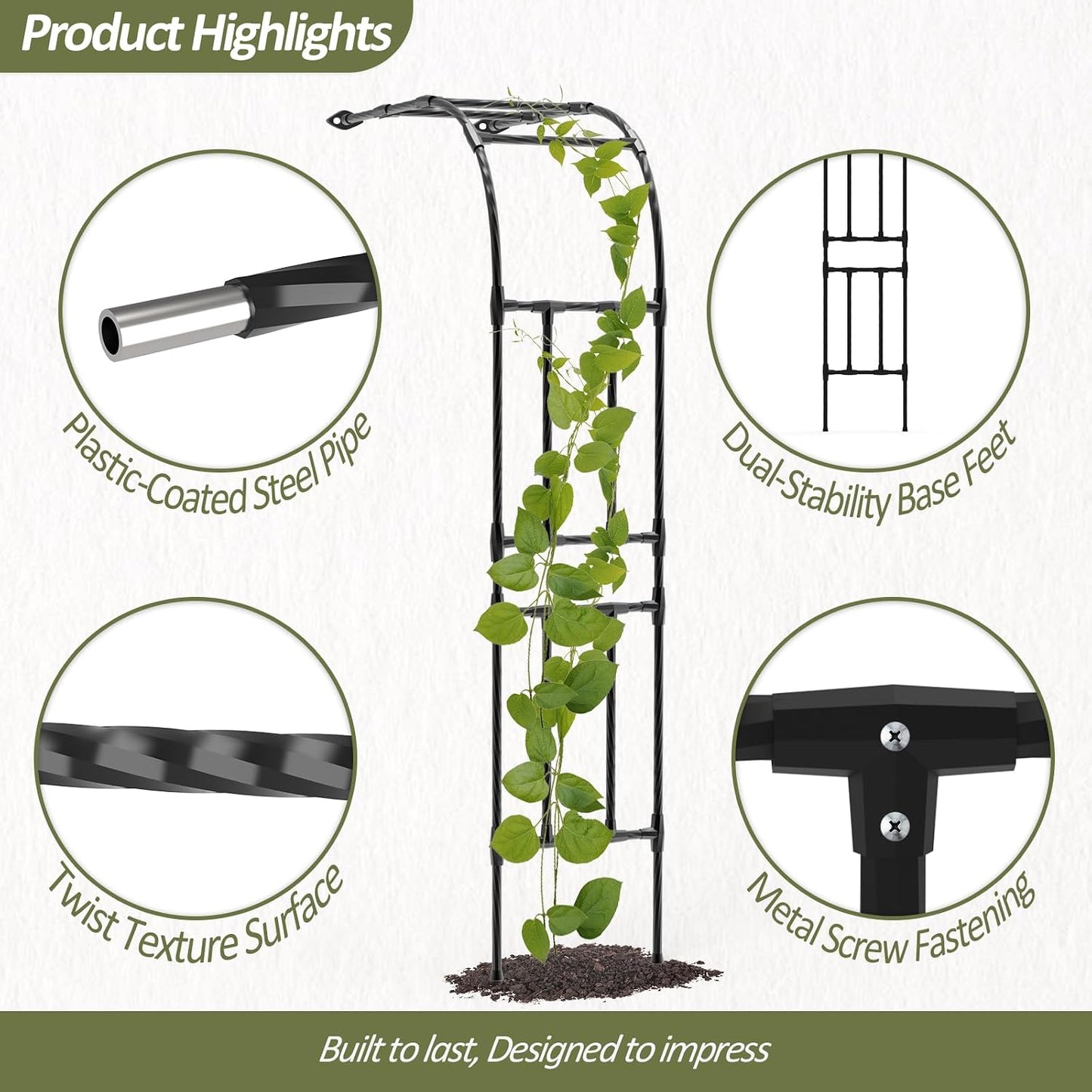 Half Garden Arch - 47in(L)*94.5in(H),Wall Trellis for Climbing Plants Outdoor, Metal Arch with Plastic-Coated Steel Pipe, Arbor Trellis for Lawn, Patio, Backyard Decorations(20MM Pipe)