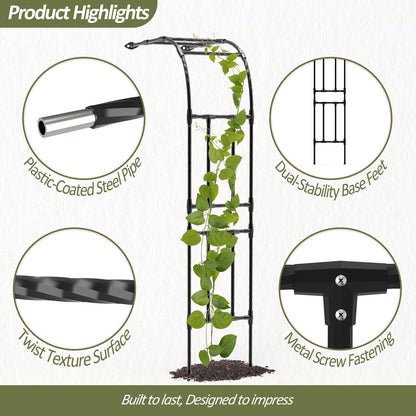 Half Garden Arch - 47in(L)*94.5in(H),Wall Trellis for Climbing Plants Outdoor, Metal Arch with Plastic-Coated Steel Pipe, Arbor Trellis for Lawn, Patio, Backyard Decorations(20MM Pipe)