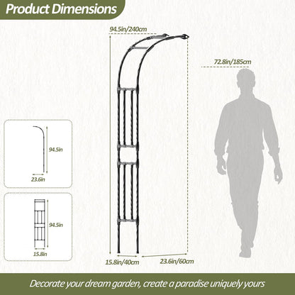Half Garden Arch - 47in(L)*94.5in(H),Wall Trellis for Climbing Plants Outdoor, Metal Arch with Plastic-Coated Steel Pipe, Arbor Trellis for Lawn, Patio, Backyard Decorations(20MM Pipe)