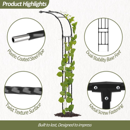 Half Garden Arch - 47in(L)*94.5in(H),Wall Trellis for Climbing Plants Outdoor, Metal Arch with Plastic-Coated Steel Pipe, Arbor Trellis for Lawn, Patio, Backyard Decorations(20MM Pipe)
