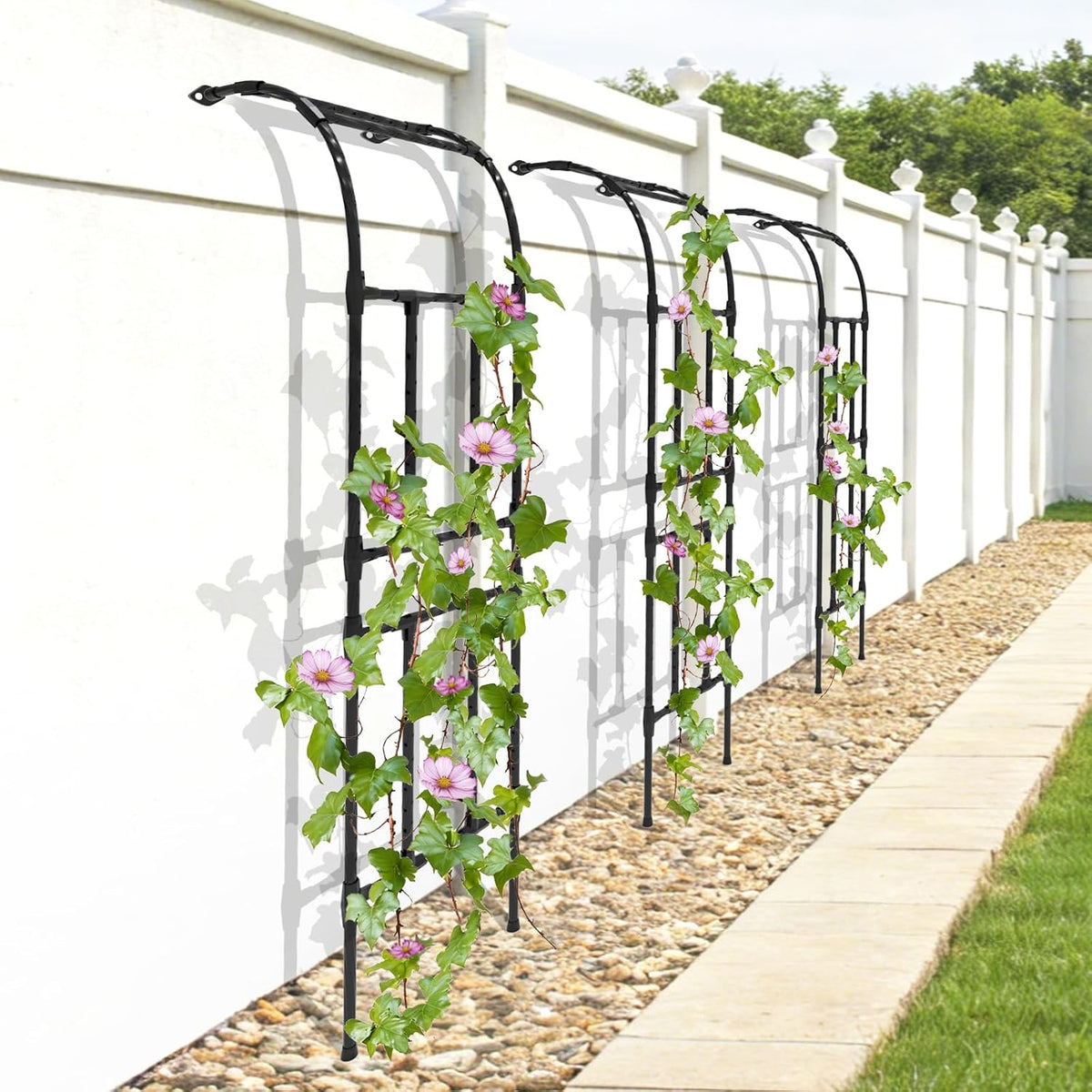 Half Garden Arch - 47in(L)*94.5in(H),Wall Trellis for Climbing Plants Outdoor, Metal Arch with Plastic-Coated Steel Pipe, Arbor Trellis for Lawn, Patio, Backyard Decorations(20MM Pipe)