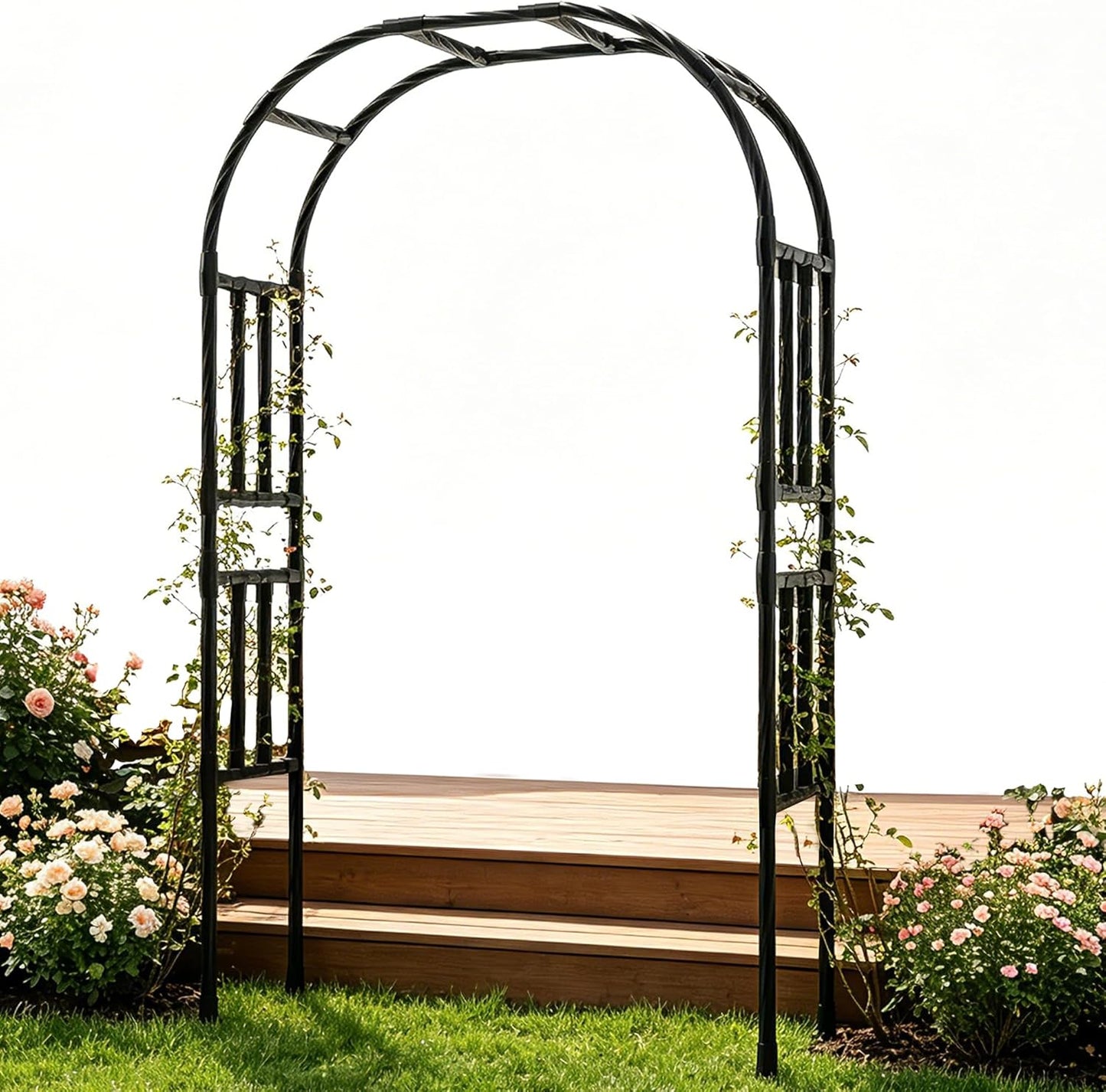 Half Garden Arch - 47in(L)*94.5in(H),Wall Trellis for Climbing Plants Outdoor, Metal Arch with Plastic-Coated Steel Pipe, Arbor Trellis for Lawn, Patio, Backyard Decorations(20MM Pipe)