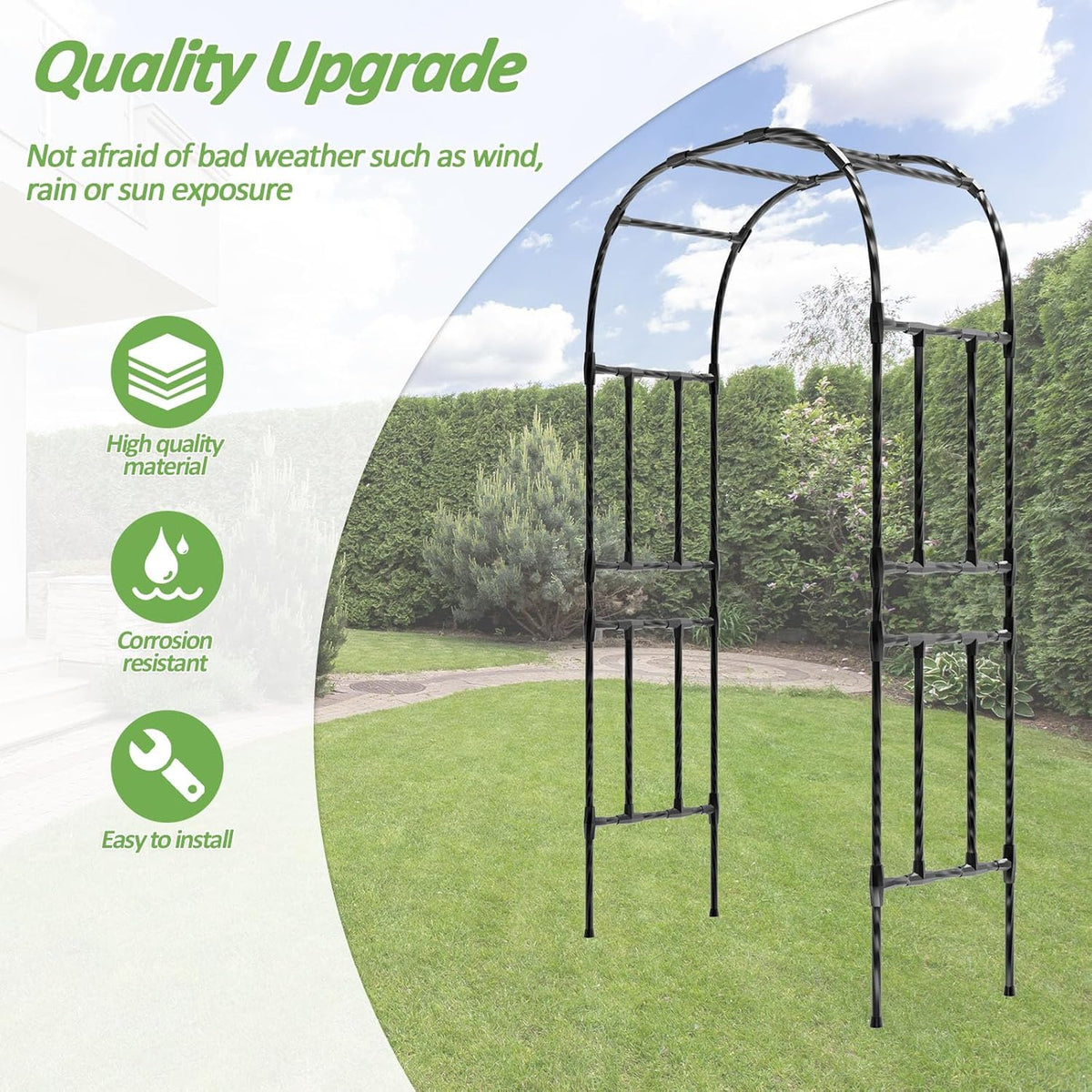 Half Garden Arch - 47in(L)*94.5in(H),Wall Trellis for Climbing Plants Outdoor, Metal Arch with Plastic-Coated Steel Pipe, Arbor Trellis for Lawn, Patio, Backyard Decorations(20MM Pipe)