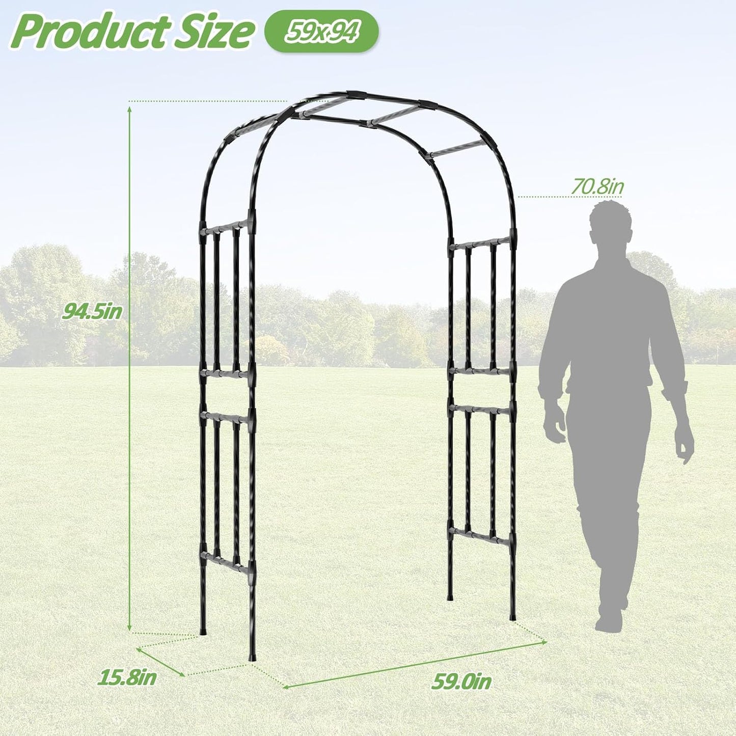 Half Garden Arch - 47in(L)*94.5in(H),Wall Trellis for Climbing Plants Outdoor, Metal Arch with Plastic-Coated Steel Pipe, Arbor Trellis for Lawn, Patio, Backyard Decorations(20MM Pipe)