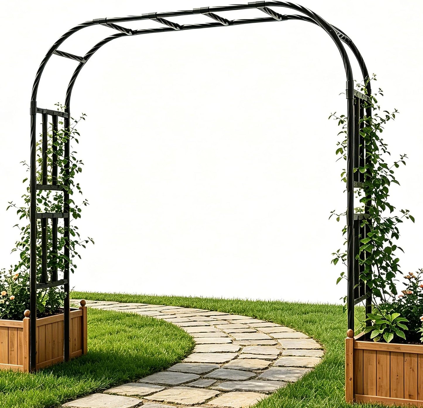 Half Garden Arch - 47in(L)*94.5in(H),Wall Trellis for Climbing Plants Outdoor, Metal Arch with Plastic-Coated Steel Pipe, Arbor Trellis for Lawn, Patio, Backyard Decorations(20MM Pipe)