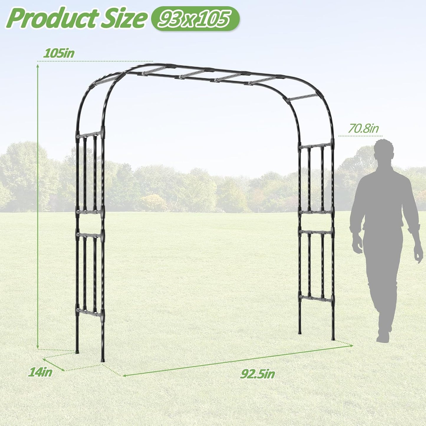 Half Garden Arch - 47in(L)*94.5in(H),Wall Trellis for Climbing Plants Outdoor, Metal Arch with Plastic-Coated Steel Pipe, Arbor Trellis for Lawn, Patio, Backyard Decorations(20MM Pipe)