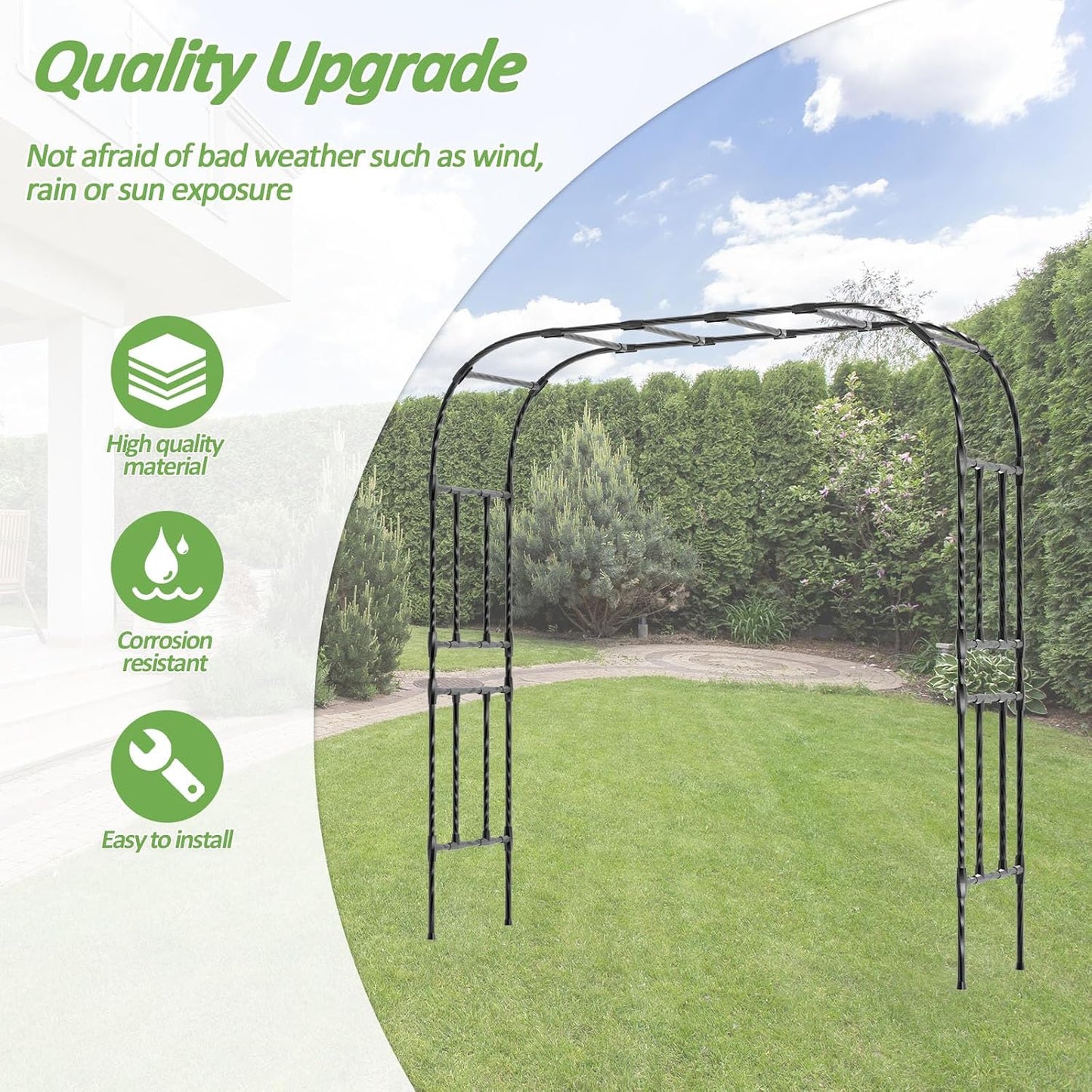 Half Garden Arch - 47in(L)*94.5in(H),Wall Trellis for Climbing Plants Outdoor, Metal Arch with Plastic-Coated Steel Pipe, Arbor Trellis for Lawn, Patio, Backyard Decorations(20MM Pipe)