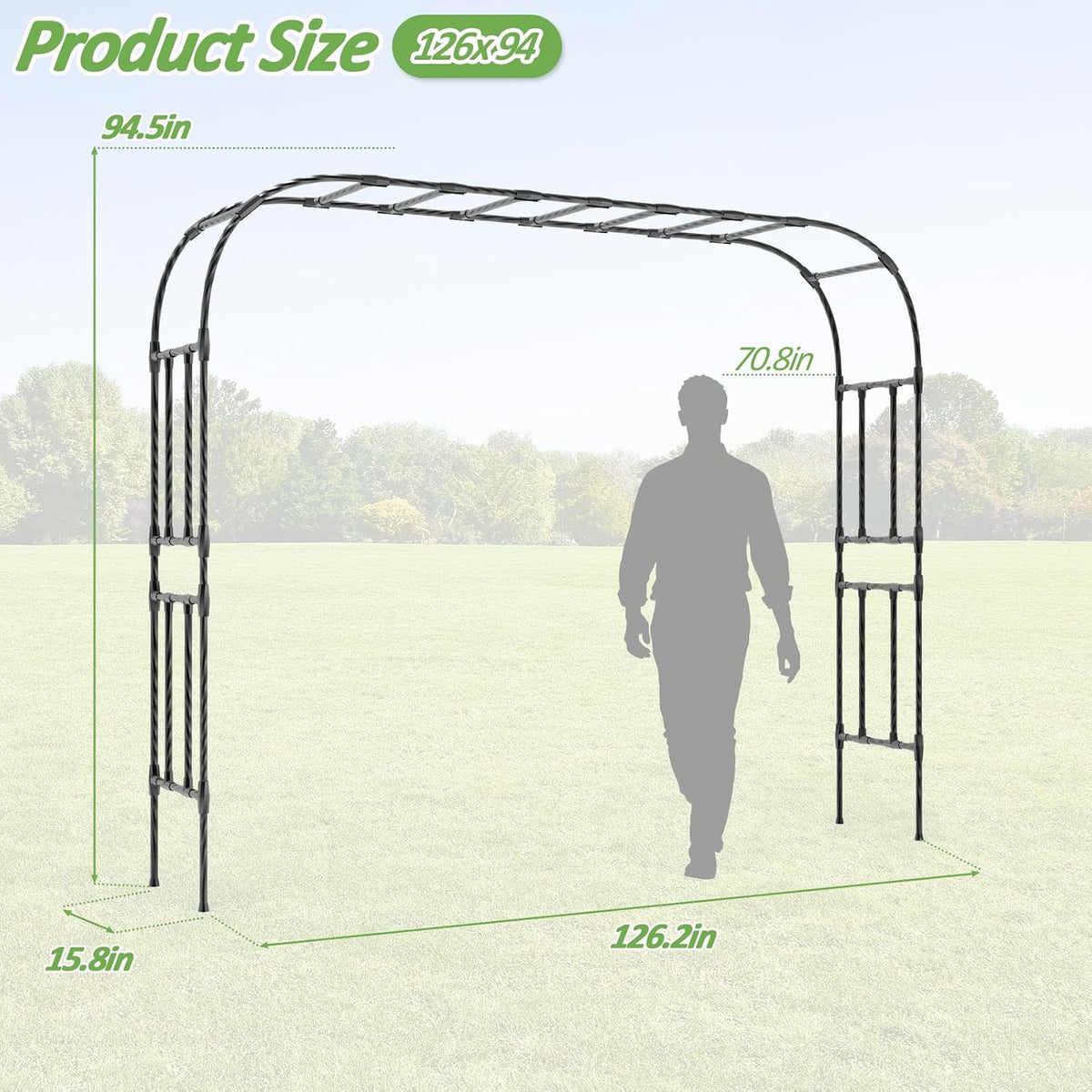Half Garden Arch - 47in(L)*94.5in(H),Wall Trellis for Climbing Plants Outdoor, Metal Arch with Plastic-Coated Steel Pipe, Arbor Trellis for Lawn, Patio, Backyard Decorations(20MM Pipe)