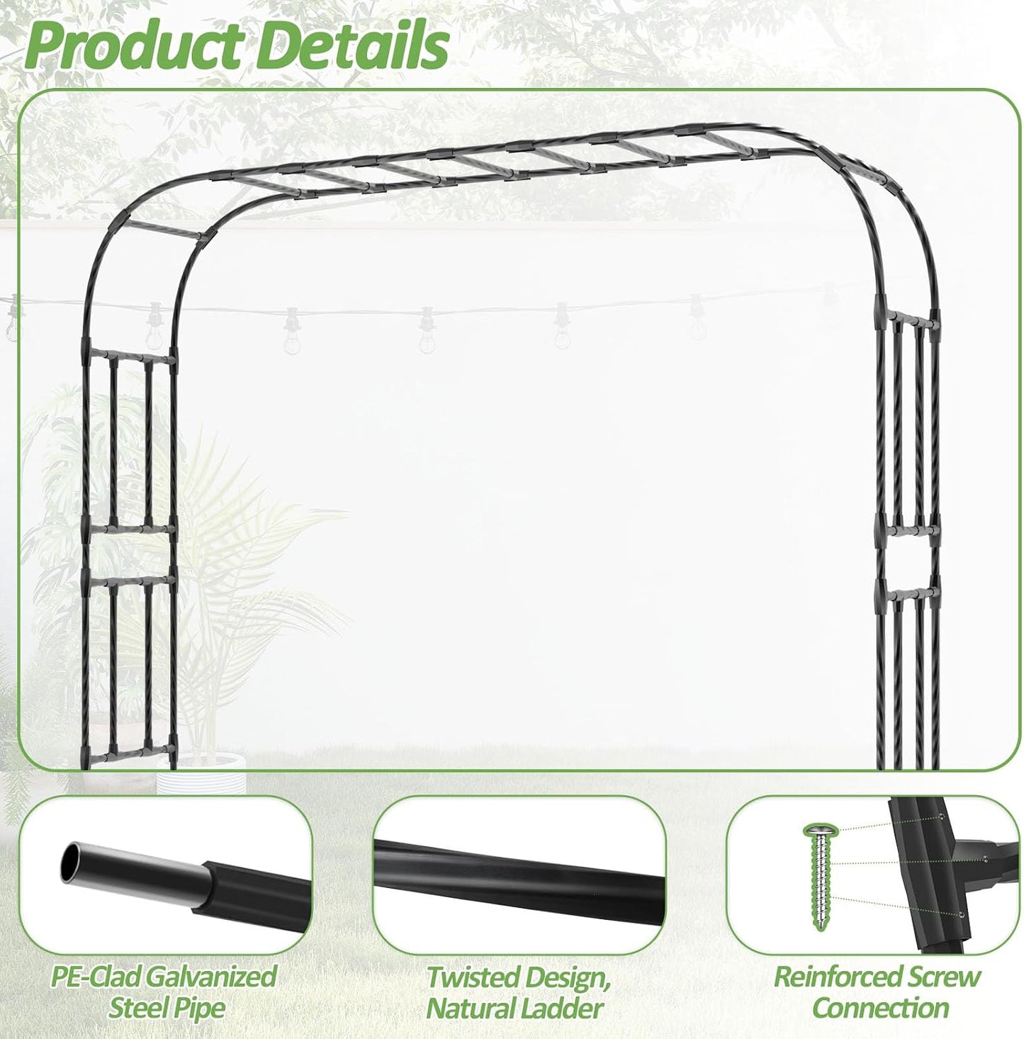 Half Garden Arch - 47in(L)*94.5in(H),Wall Trellis for Climbing Plants Outdoor, Metal Arch with Plastic-Coated Steel Pipe, Arbor Trellis for Lawn, Patio, Backyard Decorations(20MM Pipe)