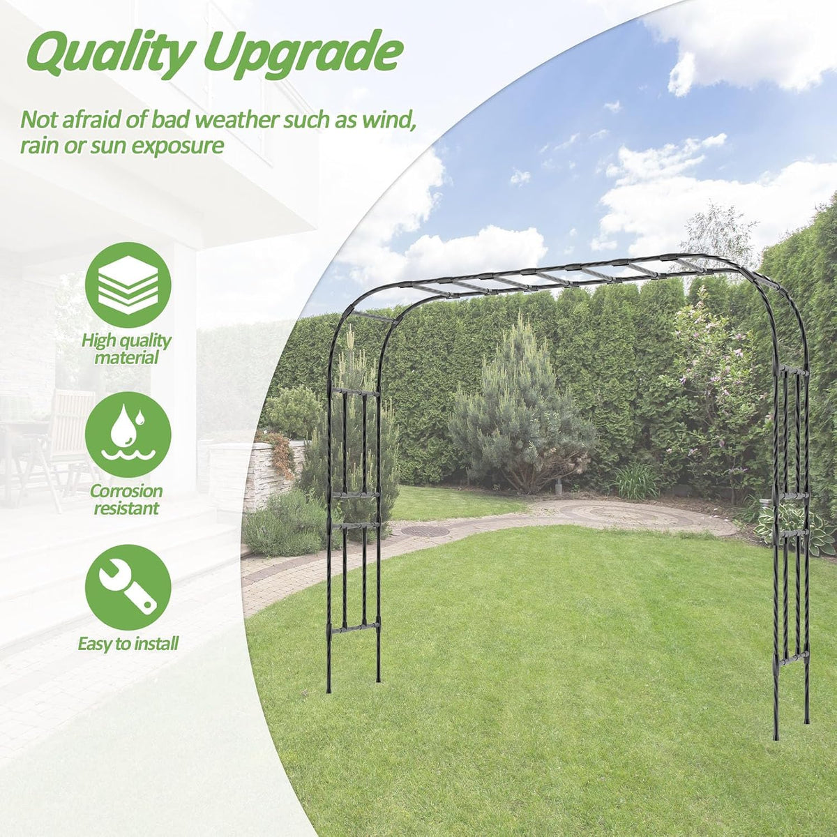 Half Garden Arch - 47in(L)*94.5in(H),Wall Trellis for Climbing Plants Outdoor, Metal Arch with Plastic-Coated Steel Pipe, Arbor Trellis for Lawn, Patio, Backyard Decorations(20MM Pipe)