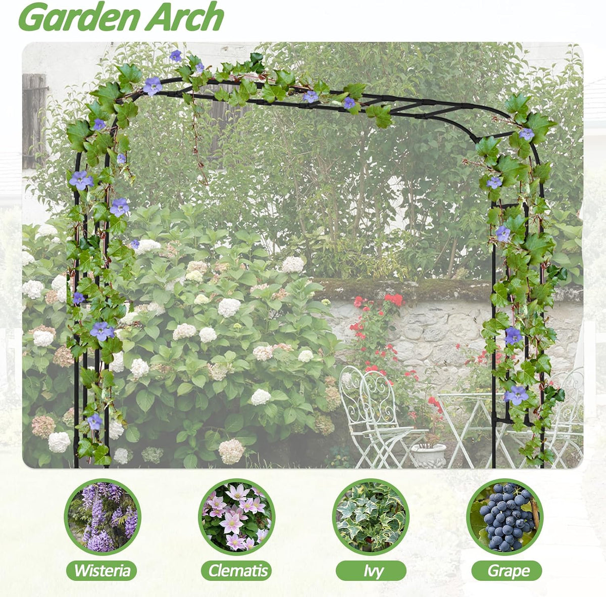 Half Garden Arch - 47in(L)*94.5in(H),Wall Trellis for Climbing Plants Outdoor, Metal Arch with Plastic-Coated Steel Pipe, Arbor Trellis for Lawn, Patio, Backyard Decorations(20MM Pipe)