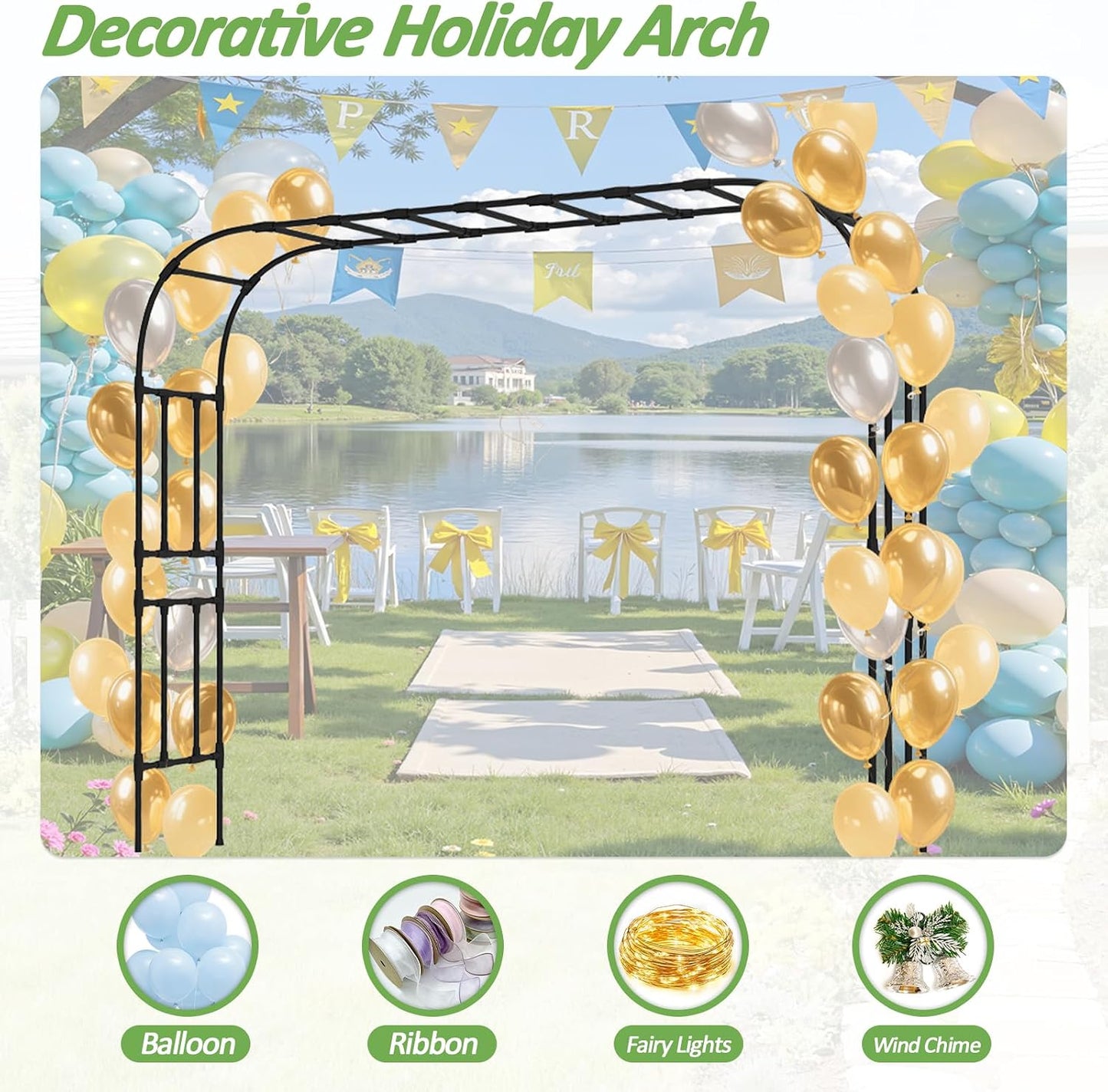 Half Garden Arch - 47in(L)*94.5in(H),Wall Trellis for Climbing Plants Outdoor, Metal Arch with Plastic-Coated Steel Pipe, Arbor Trellis for Lawn, Patio, Backyard Decorations(20MM Pipe)