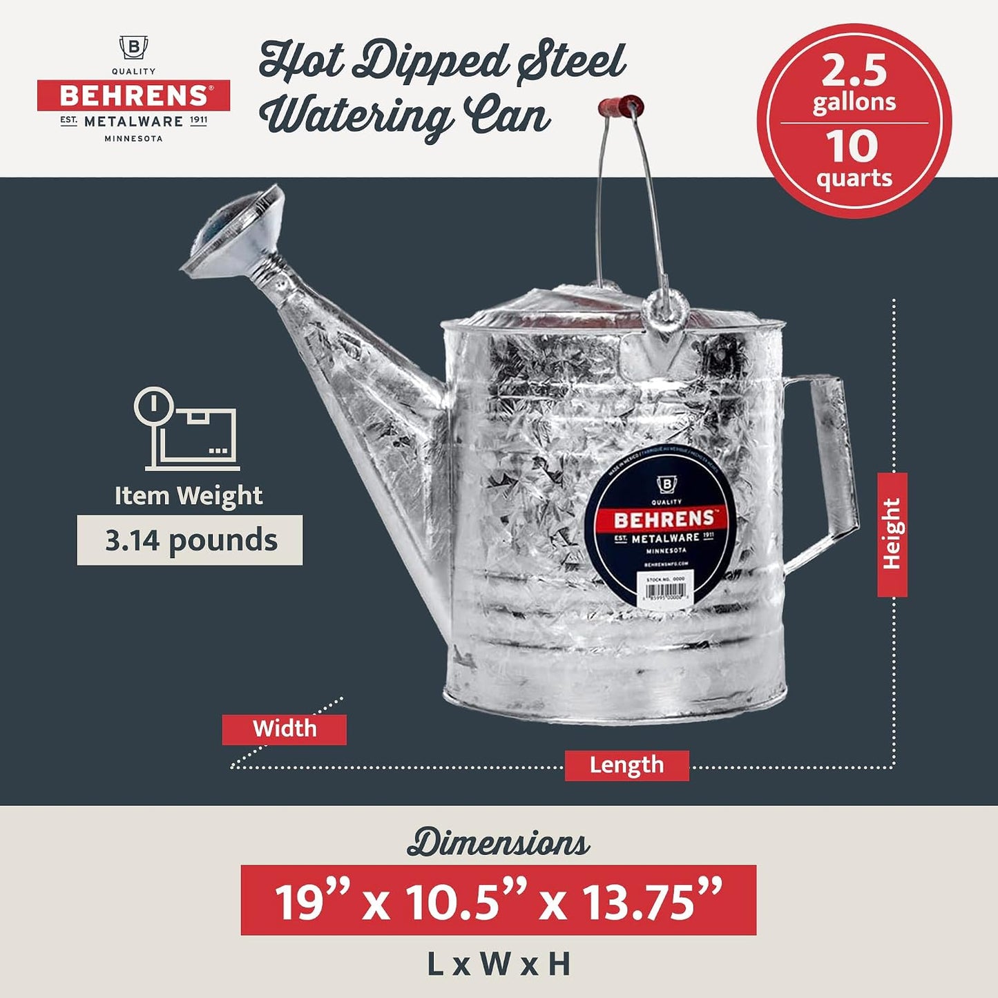 208 2-Gallon Steel Watering Can, Silver