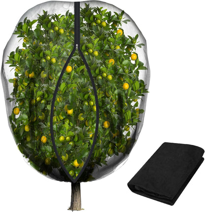 2 Pcs Black Large Fruit Tree Netting with Zipper and Drawstring, 5.3 x 5.3 Ft Breathable Mesh Garden Bird Netting Plant Cover, Insect Bird Barrier Net Mesh for Protect Plants from Squirrel Bugs