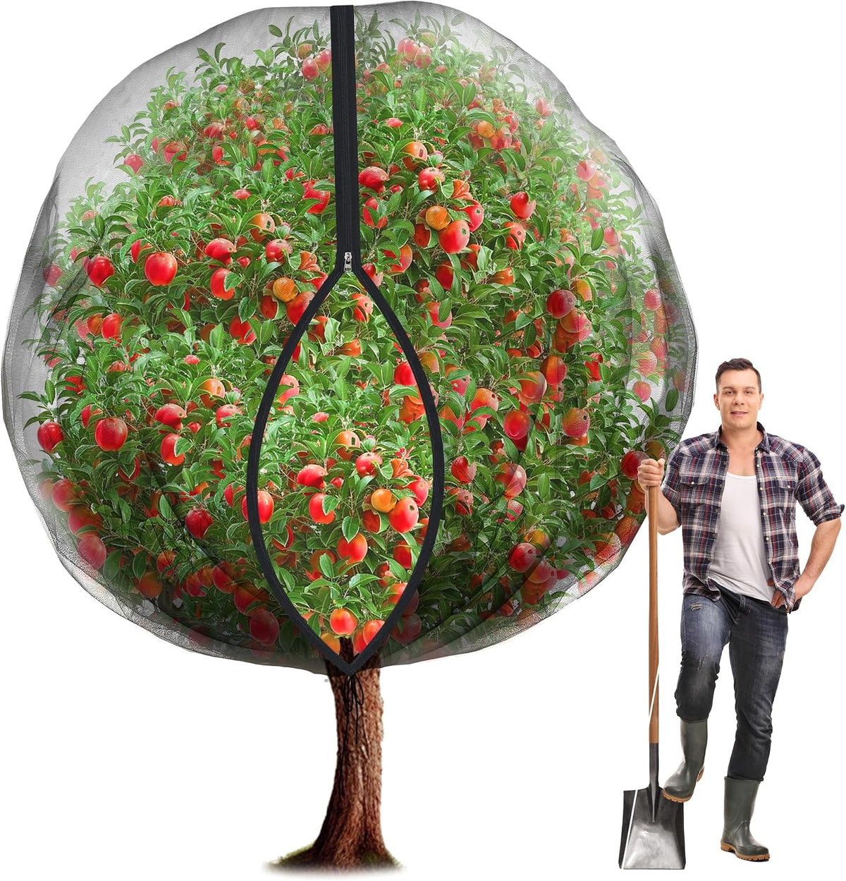 2 Pcs Black Large Fruit Tree Netting with Zipper and Drawstring, 5.3 x 5.3 Ft Breathable Mesh Garden Bird Netting Plant Cover, Insect Bird Barrier Net Mesh for Protect Plants from Squirrel Bugs