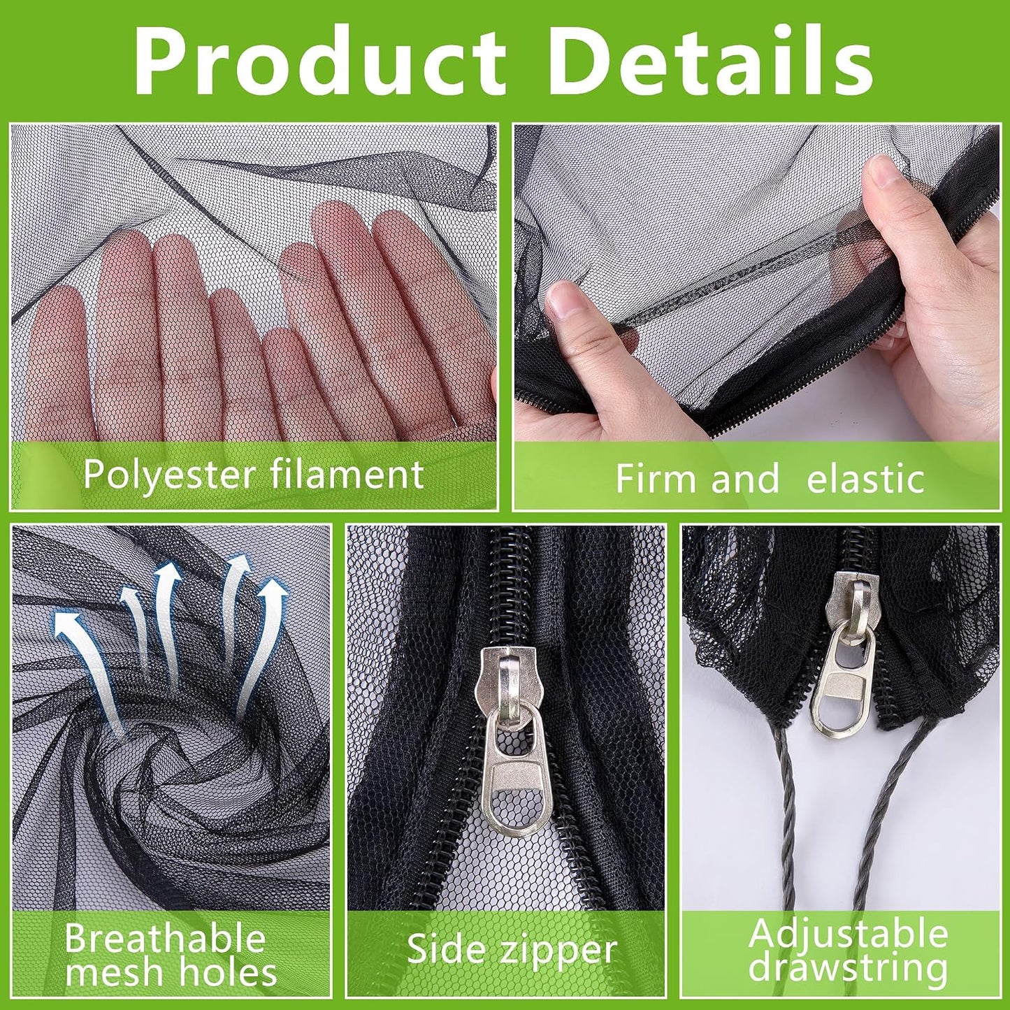 2 Pcs Black Large Fruit Tree Netting with Zipper and Drawstring, 5.3 x 5.3 Ft Breathable Mesh Garden Bird Netting Plant Cover, Insect Bird Barrier Net Mesh for Protect Plants from Squirrel Bugs