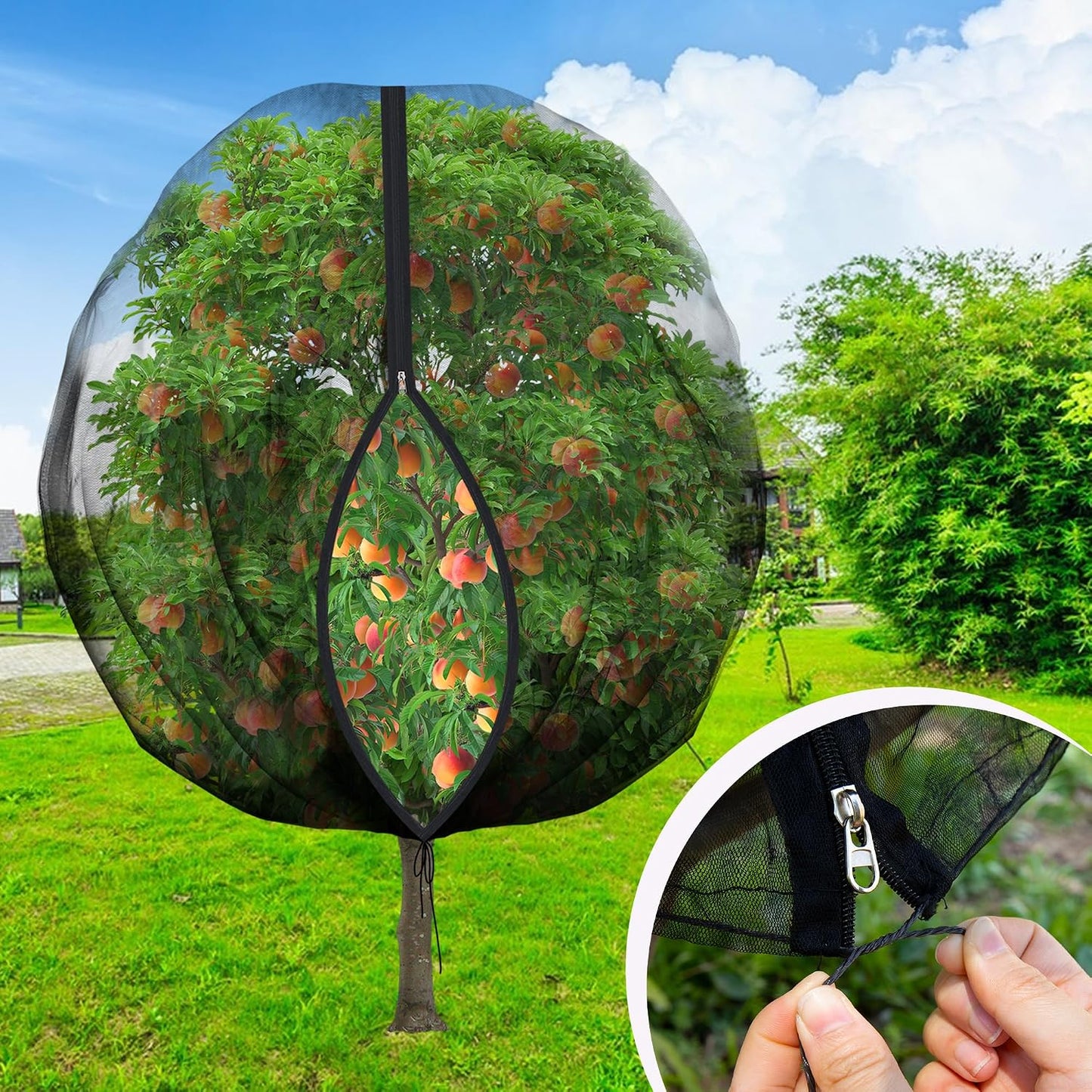 2 Pcs Black Large Fruit Tree Netting with Zipper and Drawstring, 5.3 x 5.3 Ft Breathable Mesh Garden Bird Netting Plant Cover, Insect Bird Barrier Net Mesh for Protect Plants from Squirrel Bugs
