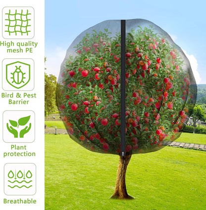 2 Pcs Black Large Fruit Tree Netting with Zipper and Drawstring, 5.3 x 5.3 Ft Breathable Mesh Garden Bird Netting Plant Cover, Insect Bird Barrier Net Mesh for Protect Plants from Squirrel Bugs