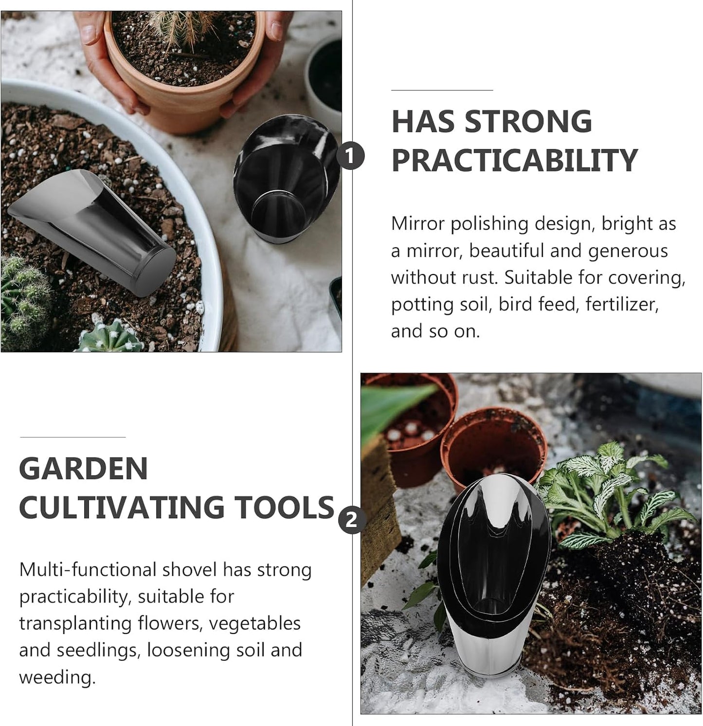 3pcs Bonsai Shovel Stainless Steel Garden Hand Metal Spade Shovel Bucket Spade Potted Planting Potting Cup for Home Gardening Silver