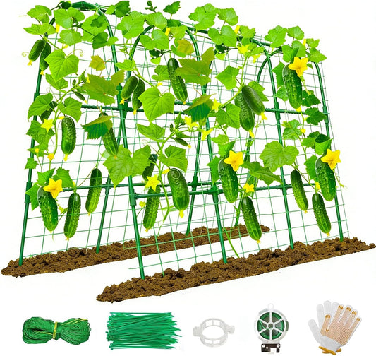 Cucumber Trellis for Raised Bed, U-Shape Garden Trellis 47.2" Tall, Heavy Duty Metal Arch Trellis for Climbing Vegetables, Rustproof Plant Support for Tomato Pea Bean (Upgraded Connector)