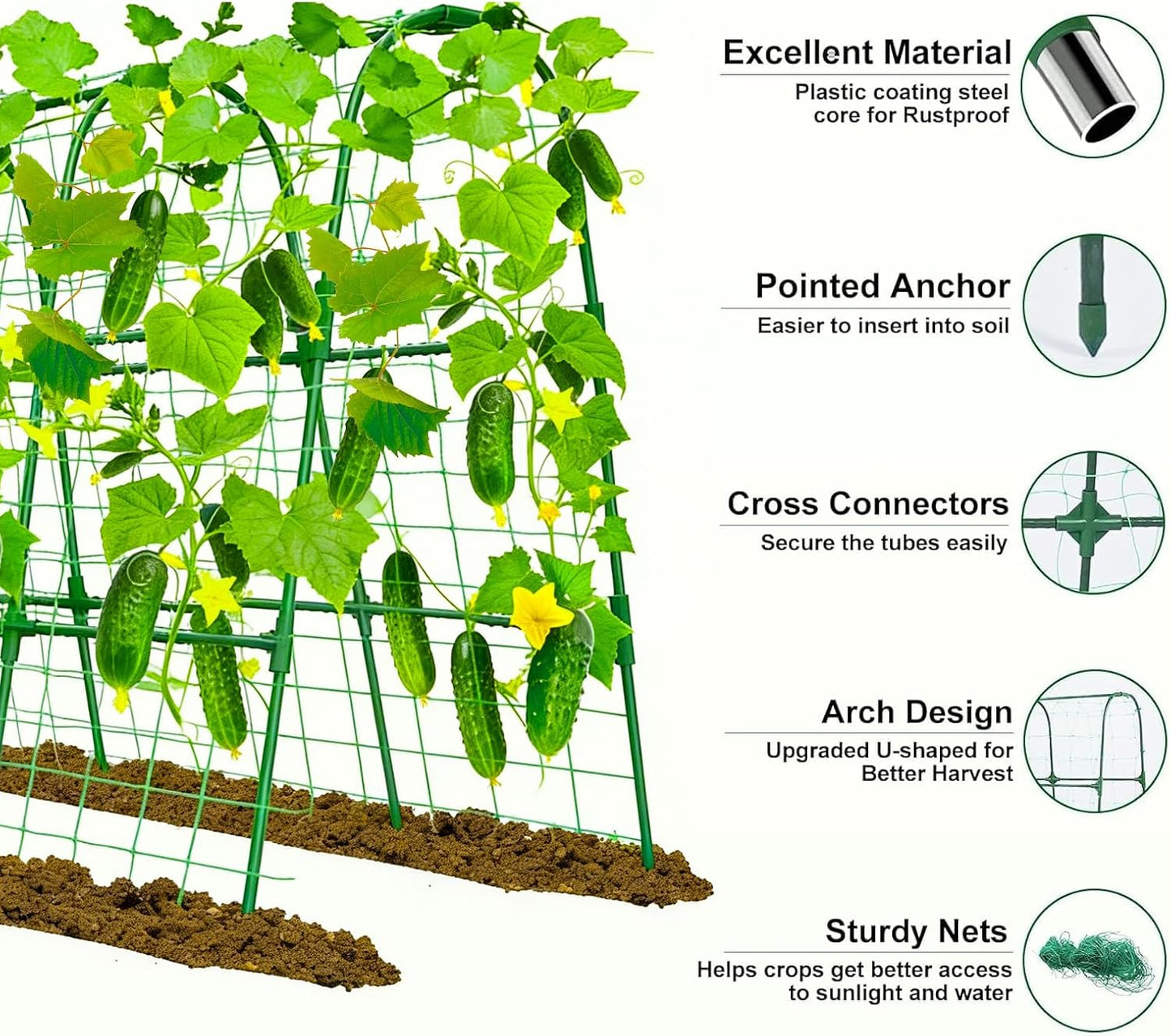 Cucumber Trellis for Raised Bed, U-Shape Garden Trellis 47.2" Tall, Heavy Duty Metal Arch Trellis for Climbing Vegetables, Rustproof Plant Support for Tomato Pea Bean (Upgraded Connector)