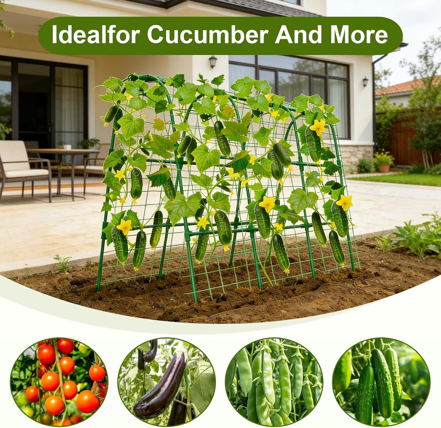 Cucumber Trellis for Raised Bed, U-Shape Garden Trellis 47.2" Tall, Heavy Duty Metal Arch Trellis for Climbing Vegetables, Rustproof Plant Support for Tomato Pea Bean (Upgraded Connector)