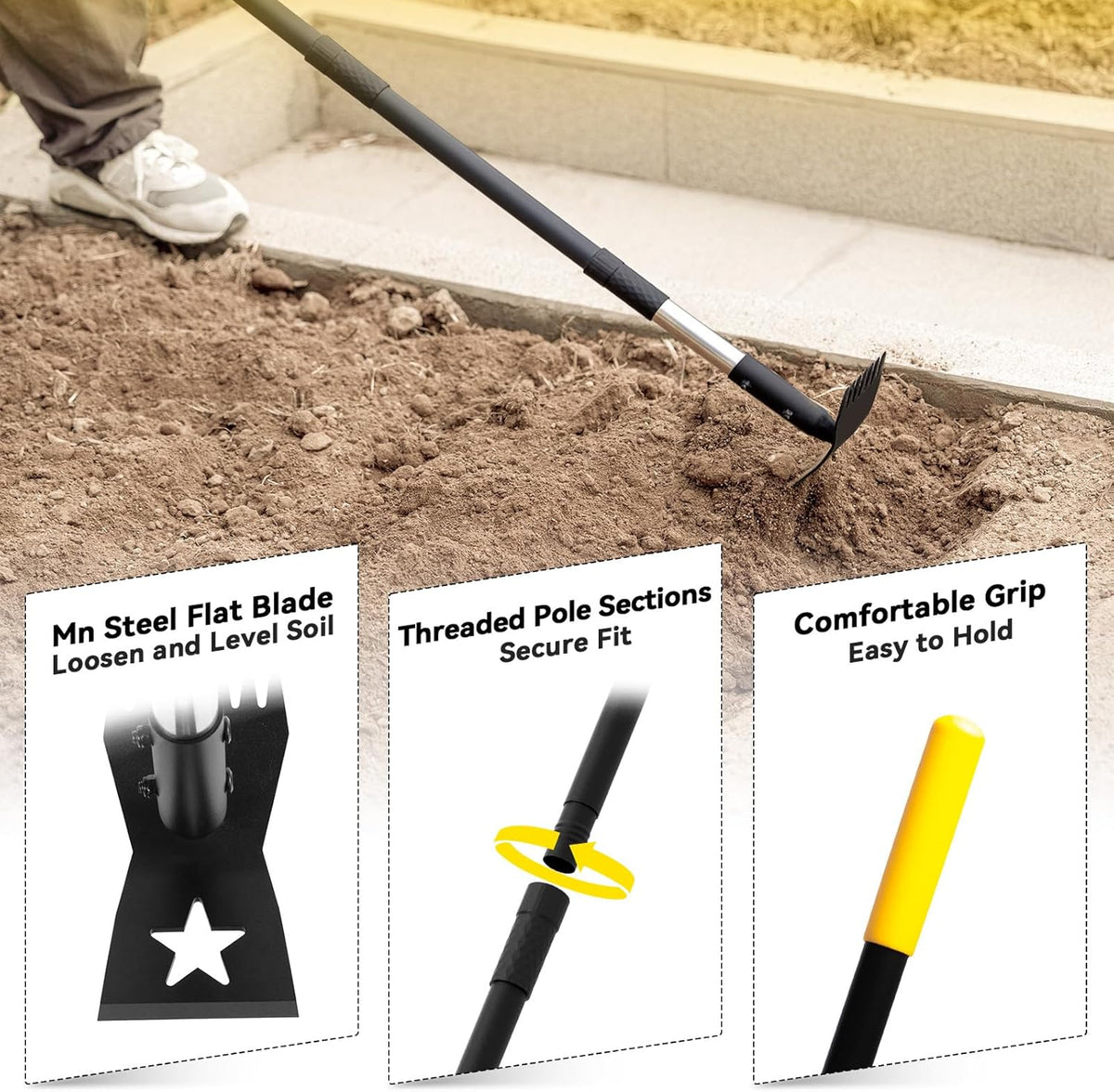 2-in-1 Weed Rake and Garden Hoe, 68" Weed Puller Tool with Long Handle, Manual Weeds Remover, Heavy Duty Stand Up Weeder Uprooting Weeding Pull Tool for Garden Yard Lawn Patio