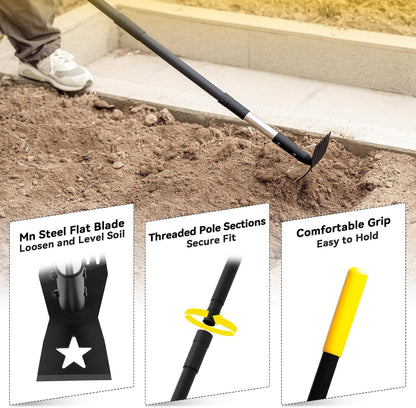 2-in-1 Weed Rake and Garden Hoe, 68" Weed Puller Tool with Long Handle, Manual Weeds Remover, Heavy Duty Stand Up Weeder Uprooting Weeding Pull Tool for Garden Yard Lawn Patio