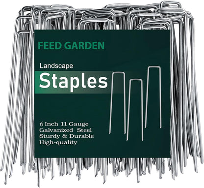 6 Inch 200 Pack Galvanized Landscape Staples 11 Gauge Anti-Rust Garden Stakes Landscaping Fabric SOD Pins Yard Stakes for Christmas Decoration Weed Barrier Fabric