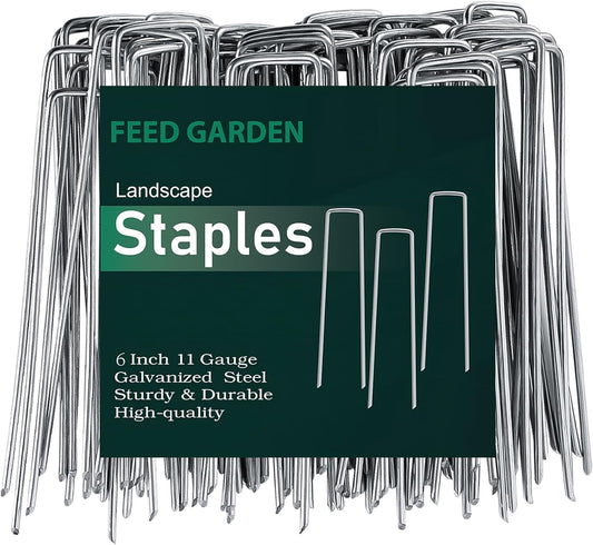 6 Inch 200 Pack Galvanized Landscape Staples 11 Gauge Anti-Rust Garden Stakes Landscaping Fabric SOD Pins Yard Stakes for Christmas Decoration Weed Barrier Fabric