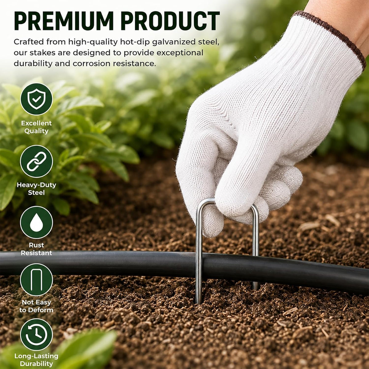 6 Inch 200 Pack Galvanized Landscape Staples 11 Gauge Anti-Rust Garden Stakes Landscaping Fabric SOD Pins Yard Stakes for Christmas Decoration Weed Barrier Fabric