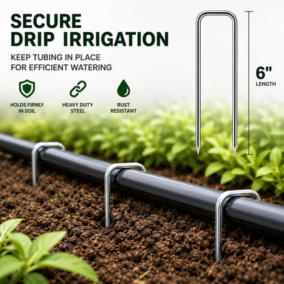 6 Inch 200 Pack Galvanized Landscape Staples 11 Gauge Anti-Rust Garden Stakes Landscaping Fabric SOD Pins Yard Stakes for Christmas Decoration Weed Barrier Fabric