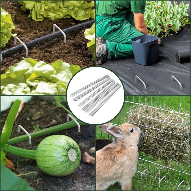 6 Inch 200 Pack Galvanized Landscape Staples 11 Gauge Anti-Rust Garden Stakes Landscaping Fabric SOD Pins Yard Stakes for Christmas Decoration Weed Barrier Fabric