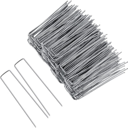 6 Inch 200 Pack Galvanized Landscape Staples 11 Gauge Anti-Rust Garden Stakes Landscaping Fabric SOD Pins Yard Stakes for Christmas Decoration Weed Barrier Fabric