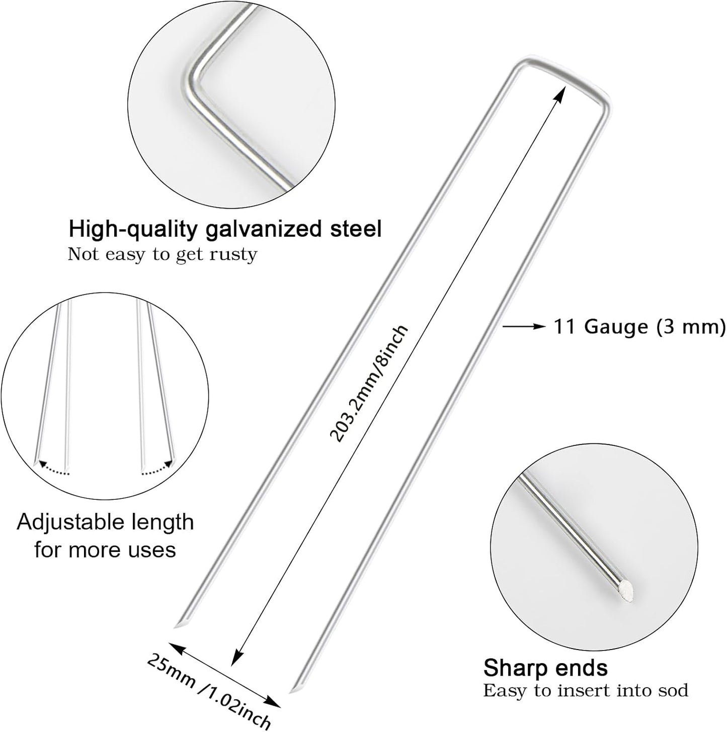 6 Inch 200 Pack Galvanized Landscape Staples 11 Gauge Anti-Rust Garden Stakes Landscaping Fabric SOD Pins Yard Stakes for Christmas Decoration Weed Barrier Fabric